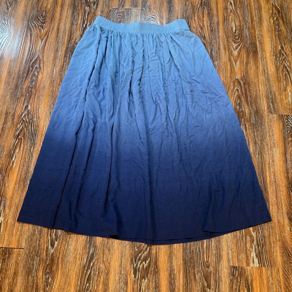Stonebridge XL Midi Skirt Women Blue Ombre Gradient Elastic Waist Rayon USA